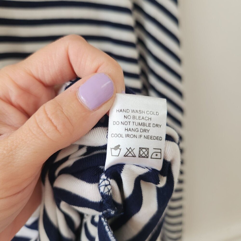 Lovers & Friends White Blue Striped Stretch Jersey Knit Open Back Shift Dress M - Picture 8 of 8
